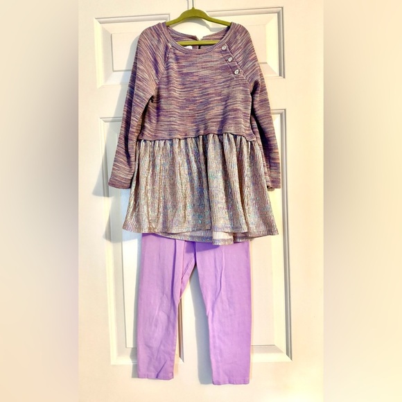 Bonnie Jean Long Sleeved Space Dyed Foiled Knit Top & Solid Stretch Leggings - Picture 5 of 6